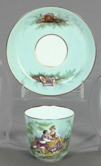 Appraisal: Rare Transfer-Decorated Porcelain Cup and Saucer bearing the label P