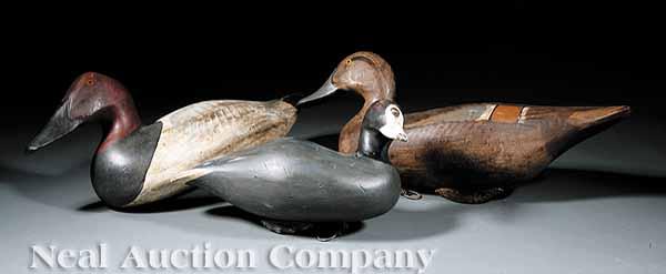 Appraisal: Three Vintage Hand-Painted Wood Duck Decoys various species and sizes