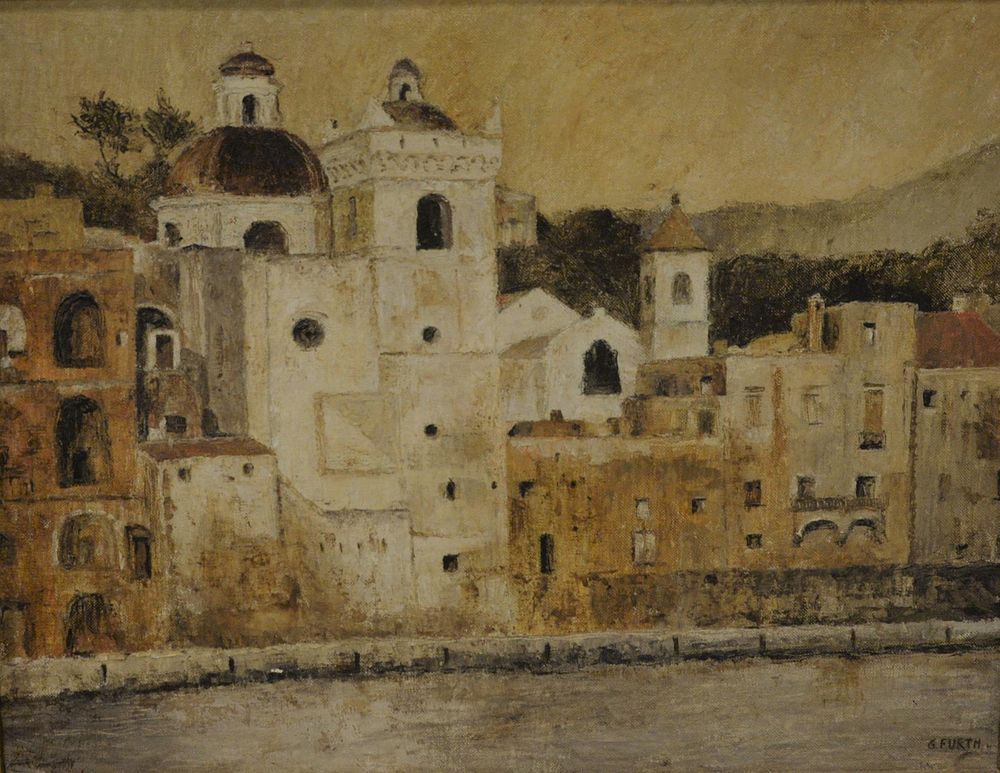 Appraisal: G Furth th Century Italian coastal cityscape oil on canvas