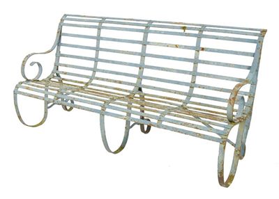 Appraisal: A painted wrought iron garden bench in cm h in