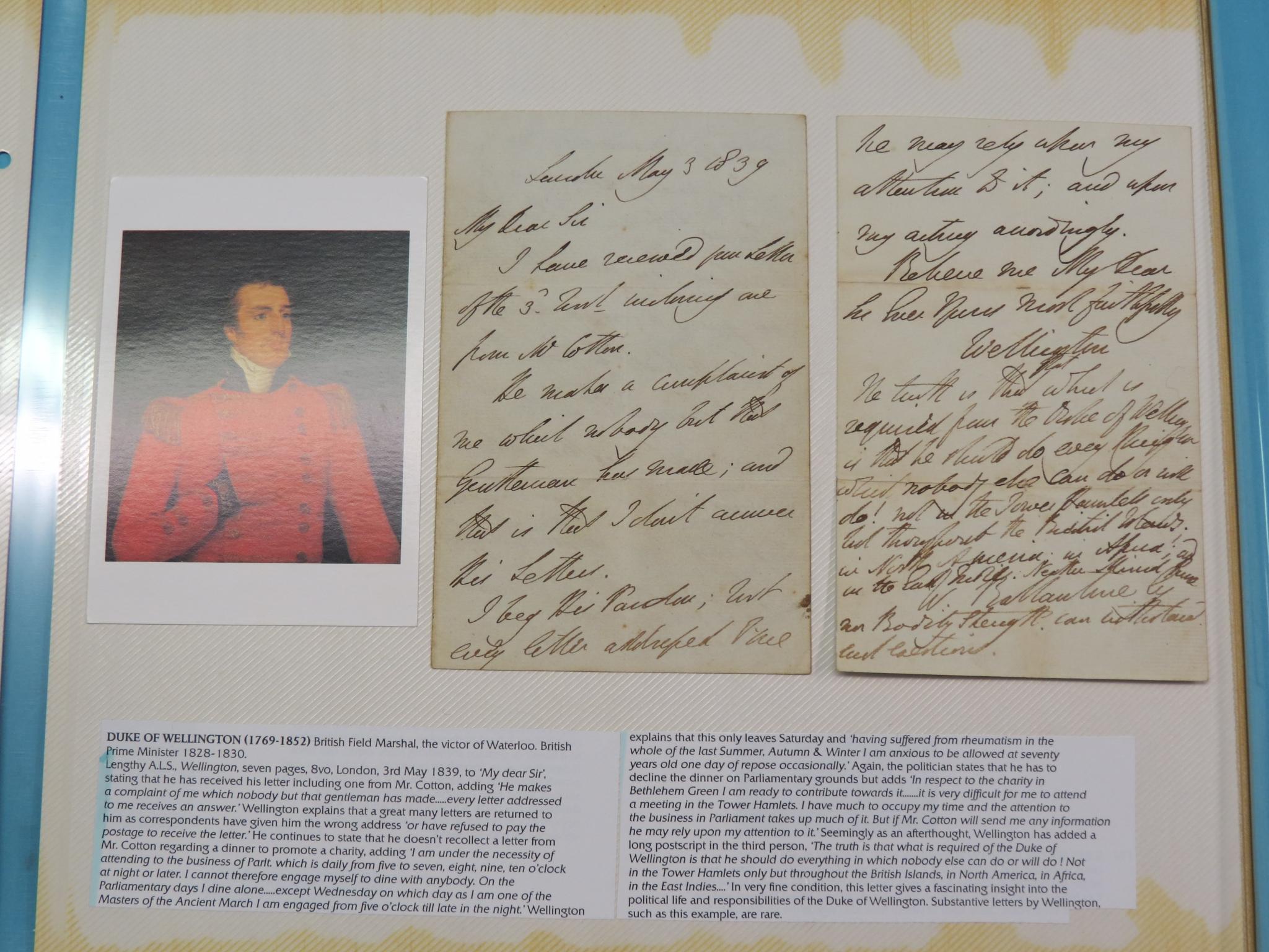 Appraisal: Arthur Wellesley st Duke of Wellington - - signed letter