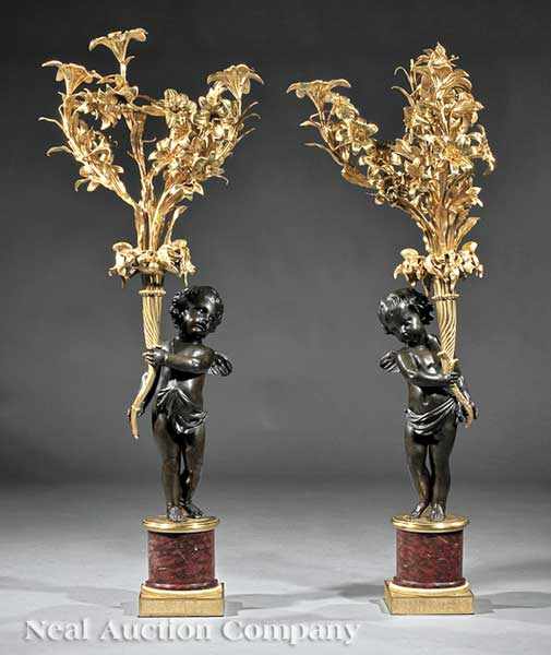 Appraisal: A Pair of Louis XVI-Style Gilt and Patinated Bronze and