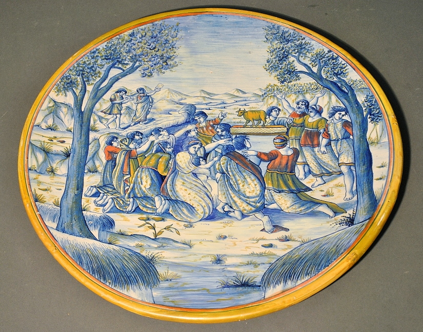 Appraisal: - Italian Majolica istoriato dish depicting Moses confronting the Israelite