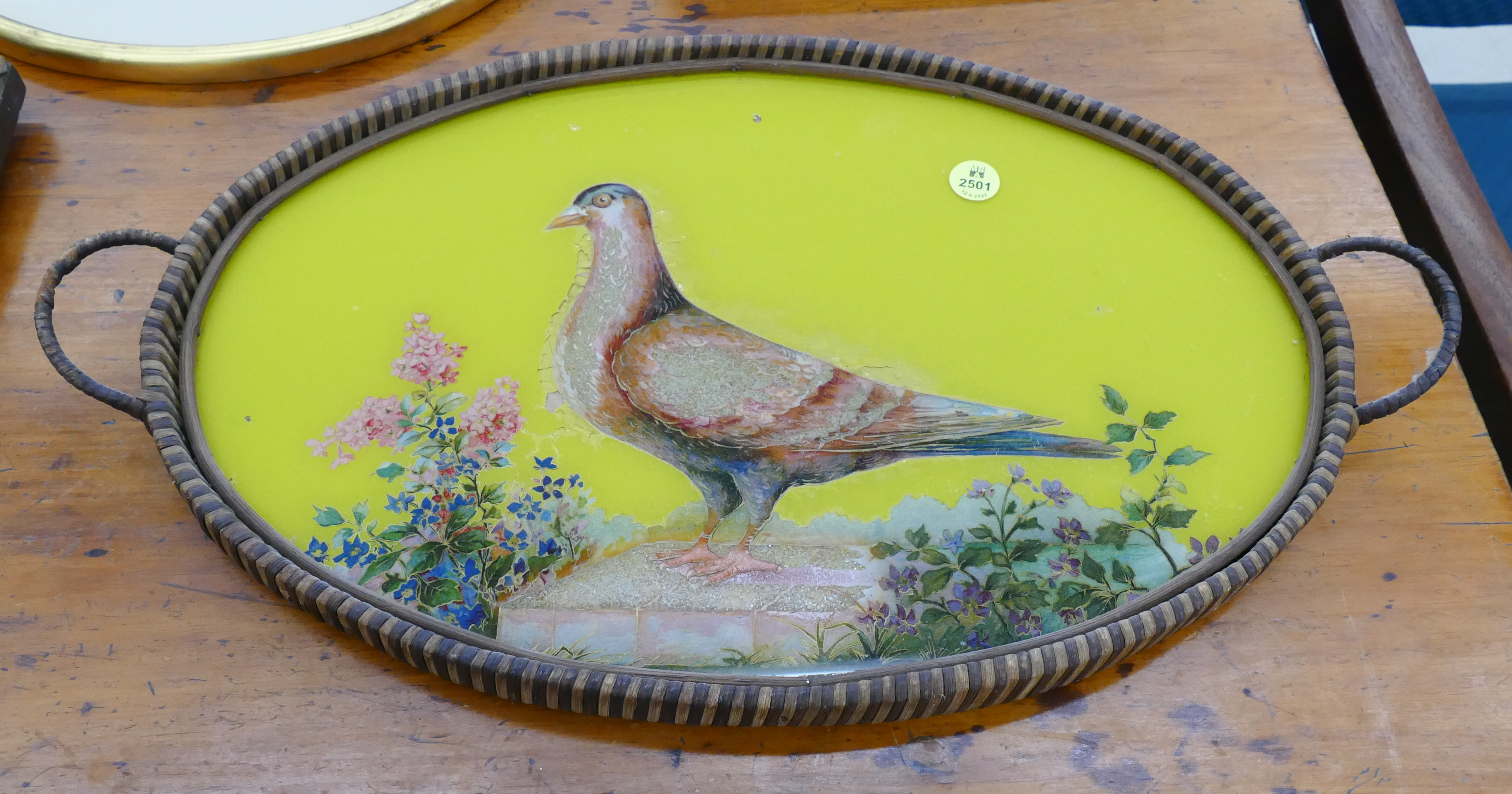 Appraisal: Deco Reverse Decorated Bird Handled Tray- ''