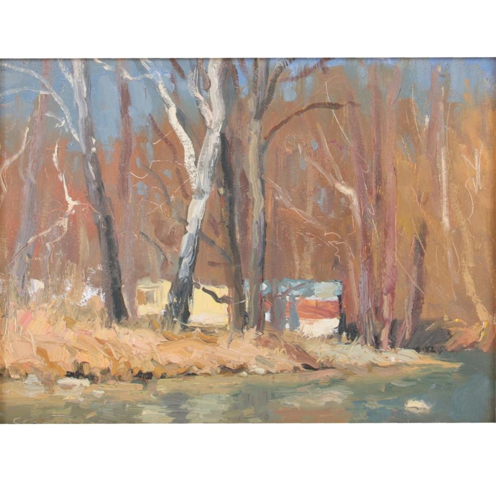 Appraisal: DAVID SLONIM INDIANA BORN RIVER SHACK OIL ON BOARD H