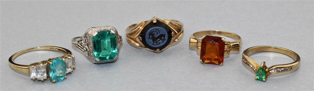 Appraisal: COLLECTION OF LADIES RINGS K YELLOW GOLD EMERALD AND DIAMONDS