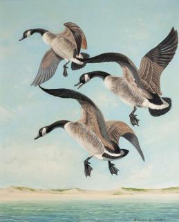 Appraisal: Edgar Burke Three Geese Landingsigned Edgar Burke lower rightoil on