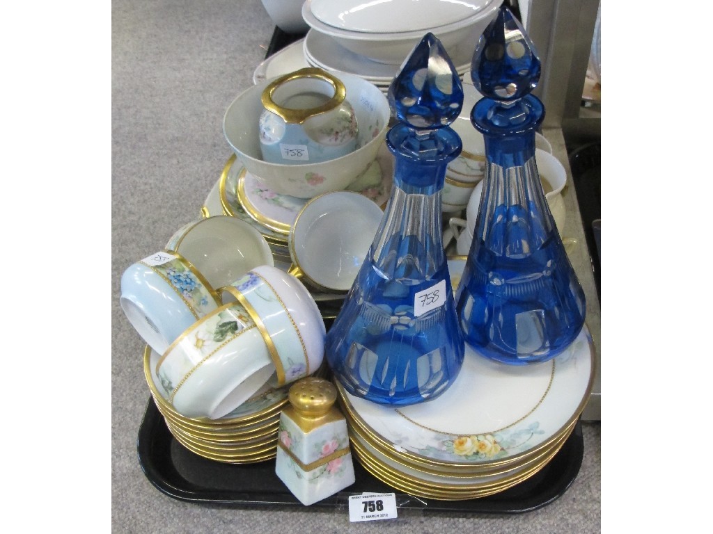 Appraisal: Pair of Bohemian cut and flash etched decanters and a