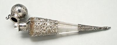 Appraisal: Continental cut glass silver perfume cone shaped cut glass bottle