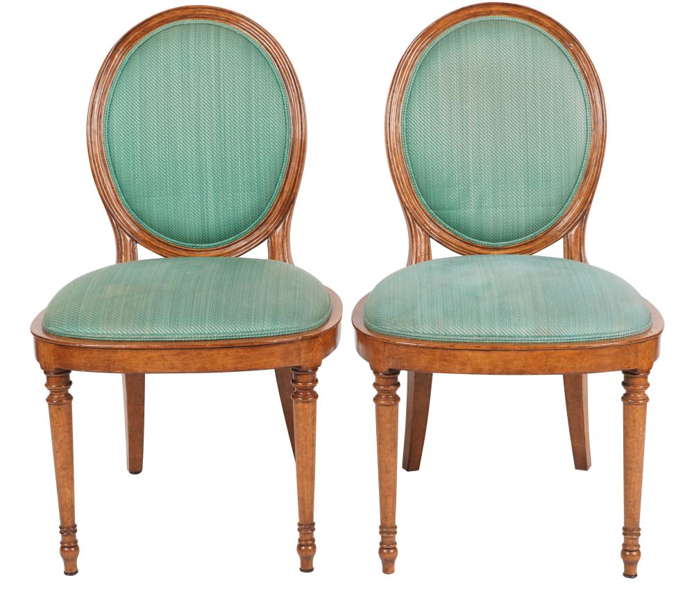 Appraisal: PAIR OF MINTON-SPIDELL CHAIRSgreen upholstered inches wide inches deep seat