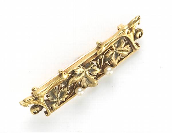 Appraisal: An art nouveau pearl and k gold brooch France French