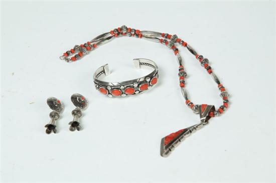 Appraisal: SET OF NAVAJO JEWELRY Silver and coral mid-late th century