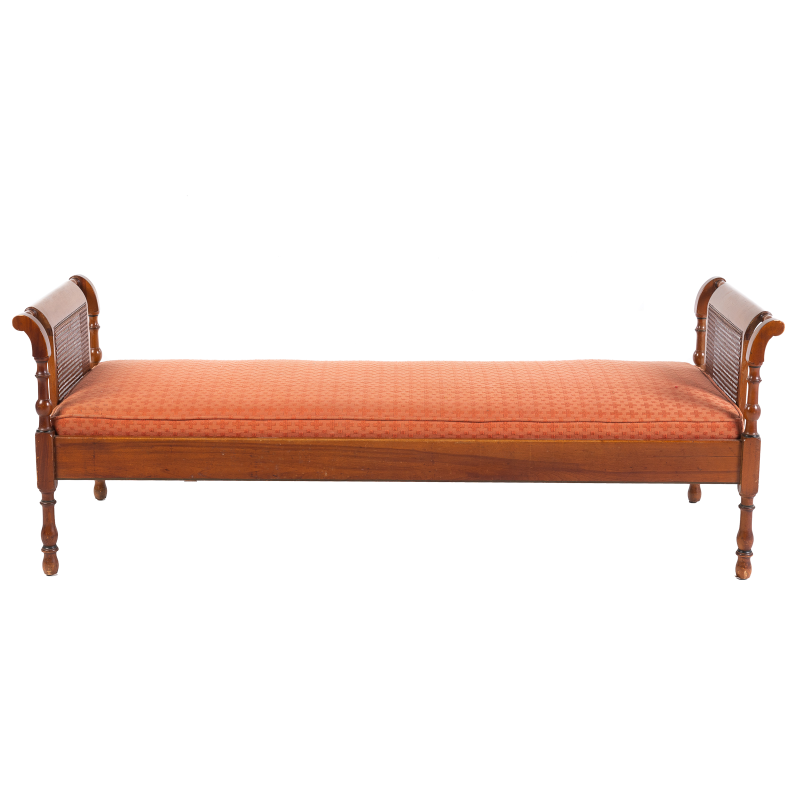 Appraisal: MID-CENTURY UPHOLSTERED WINDOW BENCH Mid th century with cane sides