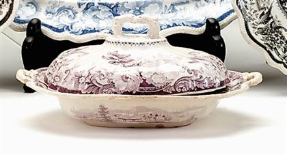 Appraisal: Historical purple transferware covered vegetable dish clews cobridge - Oblong