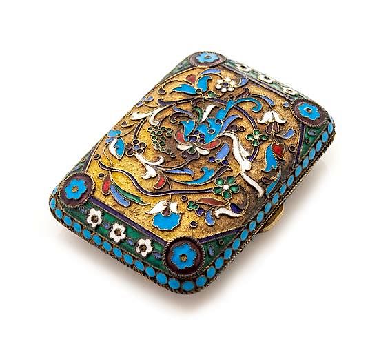 Appraisal: A Russian Silver-Gilt and Enamel Snuff Box Mark of Mikhail