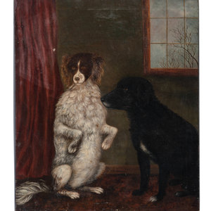 Appraisal: American or English School th Century Two Hounds oil on