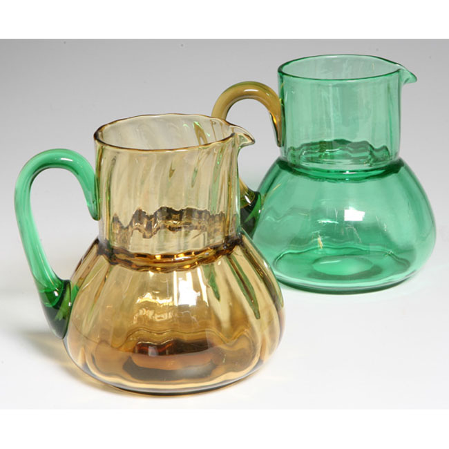 Appraisal: Steuben handled vessel green ribbed glass with a topaz handle