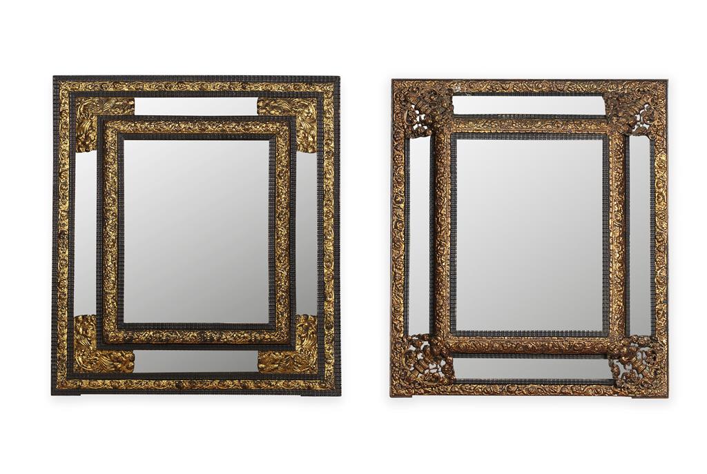 Appraisal: NEAR PAIR OF FLEMISH EBONY AND BRASS MIRRORS TH CENTURY