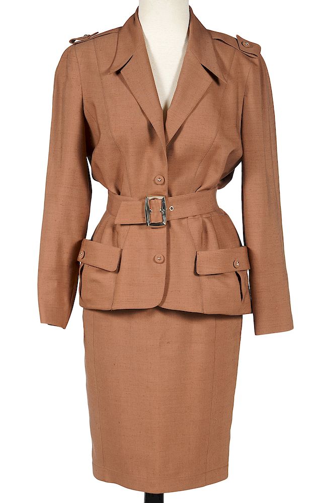 Appraisal: Theirry Mugler Camel Silk Skirt Suit Size Theirry Mugler Camel