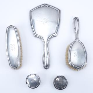 Appraisal: Five Piece Antique Sterling Silver Dresser Set Includes brushes mirror