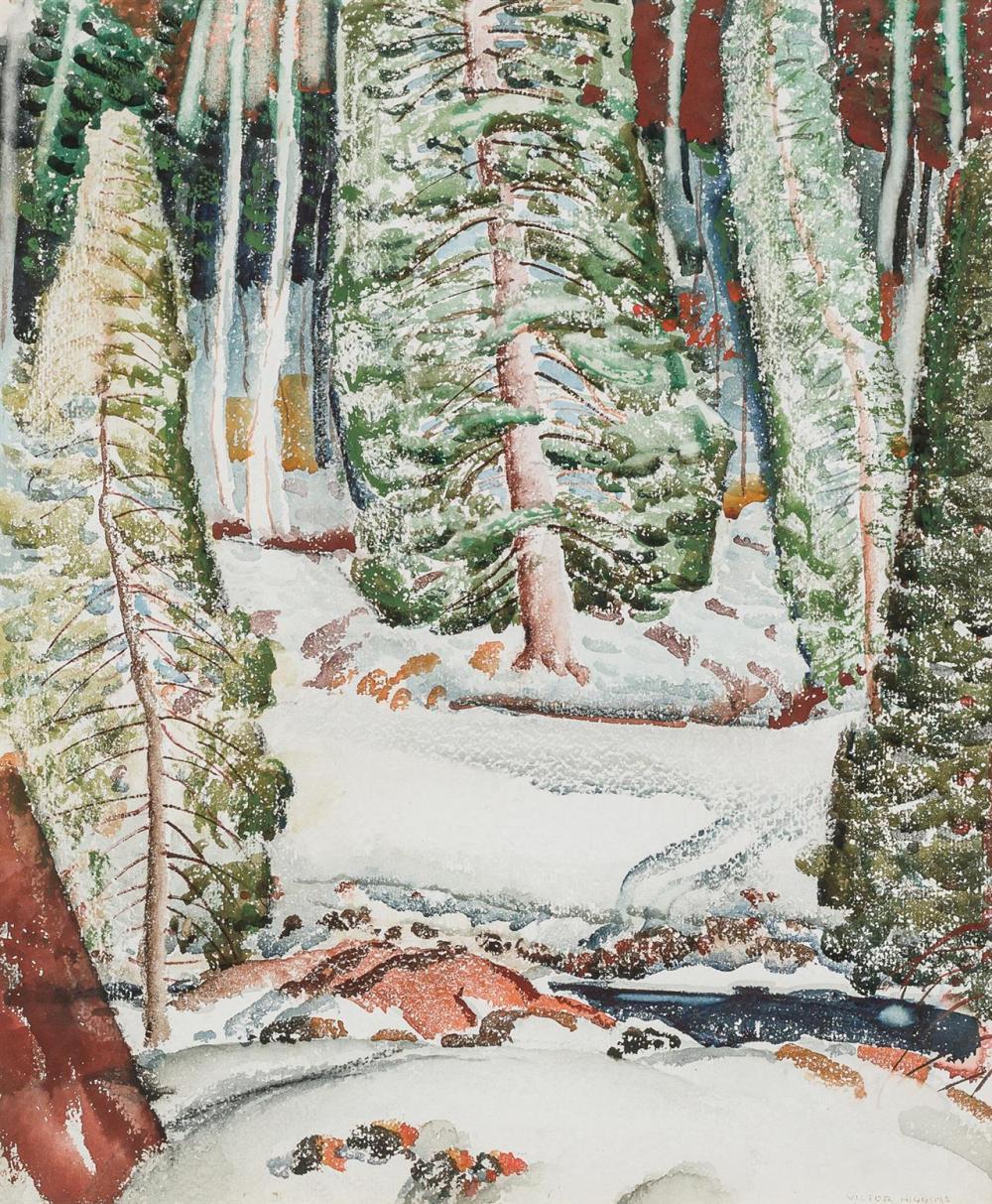 Appraisal: VICTOR HIGGINS American - Winter Stream watercolor on paper signed