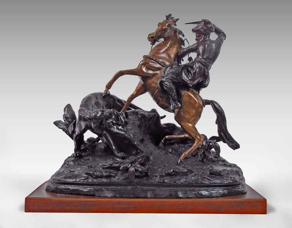 Appraisal: ORIENTALIST BRONZE AFTER BARYE Soldier on Horseback Confronting a Tiger