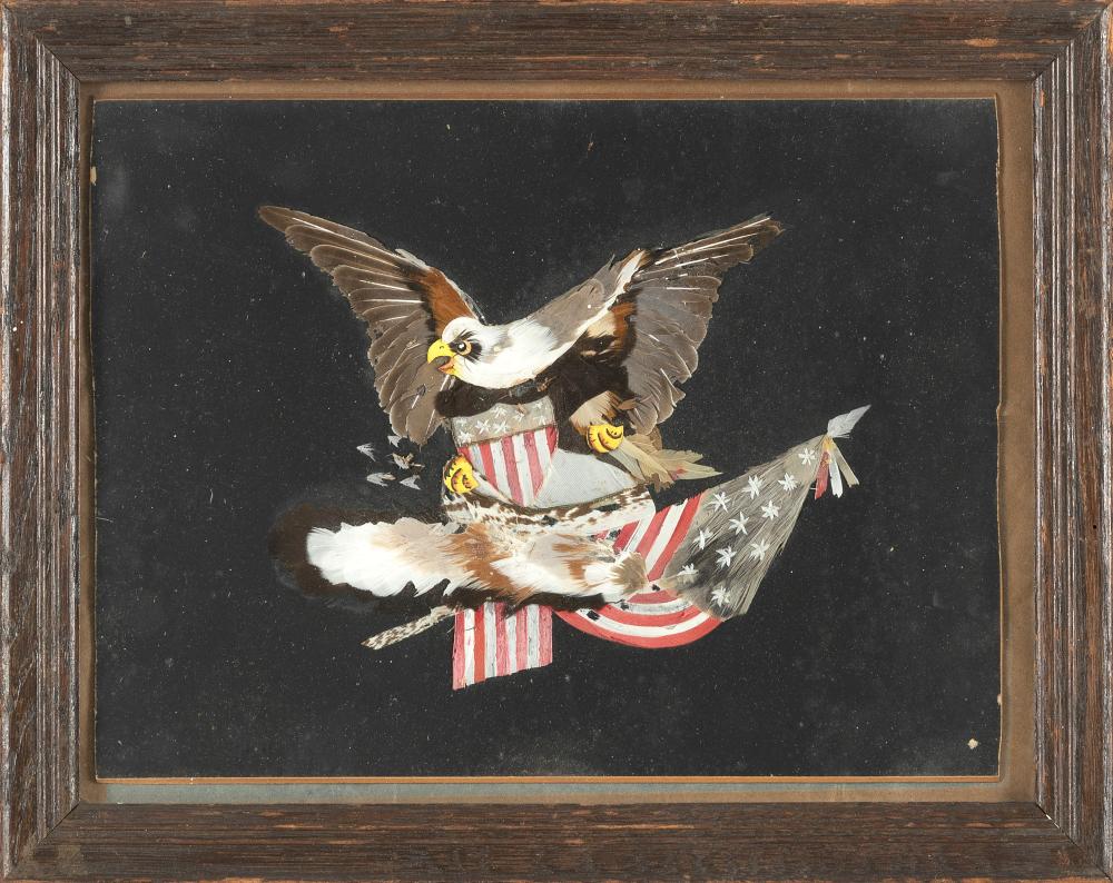 Appraisal: AMERICAN PATRIOTIC SILKWORK PHILIPPINES CIRCA PAINTED WOOD PANEL X FRAMED