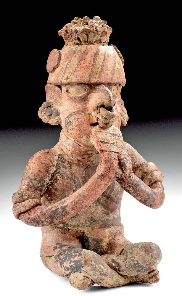 Appraisal: Nayarit Pottery Seated Musician w Pan Flute Pre-Columbian West Mexico