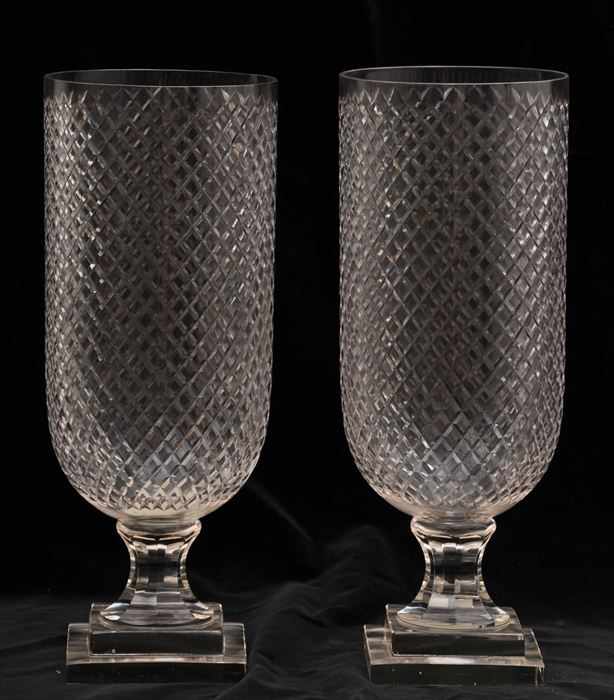 Appraisal: PAIR OF CUT GLASS VASES Each with decoration of diamonds