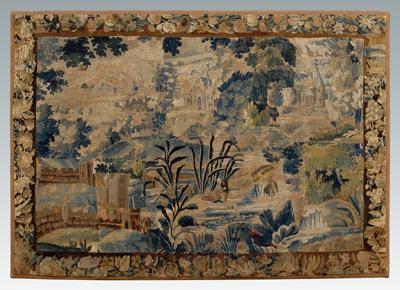 Appraisal: th th century tapestry fragment landscape and village scenes with