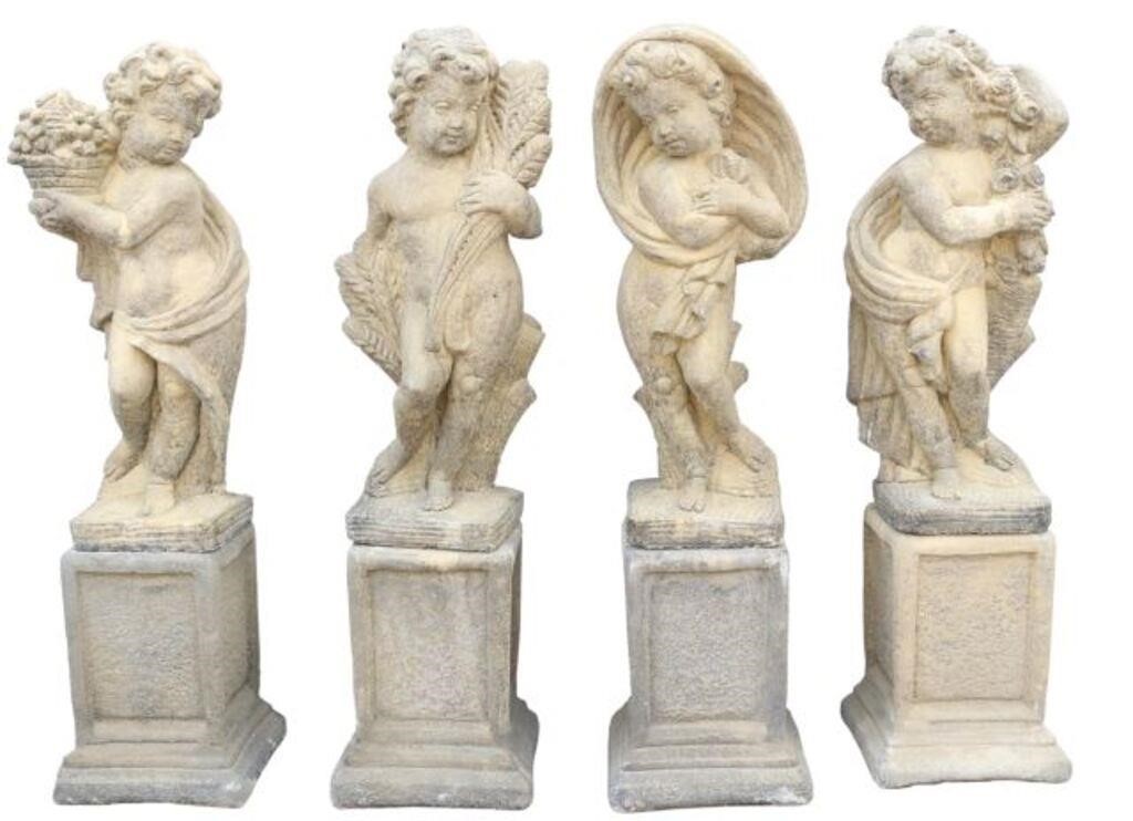 Appraisal: lot Cast stone garden statuary The Four Seasons allegorical putti