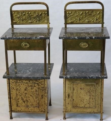 Appraisal: PAIR OF LATE TH CENTURY BRASS AND MARBLETWO-TIERED NIGHTSTANDS EACH