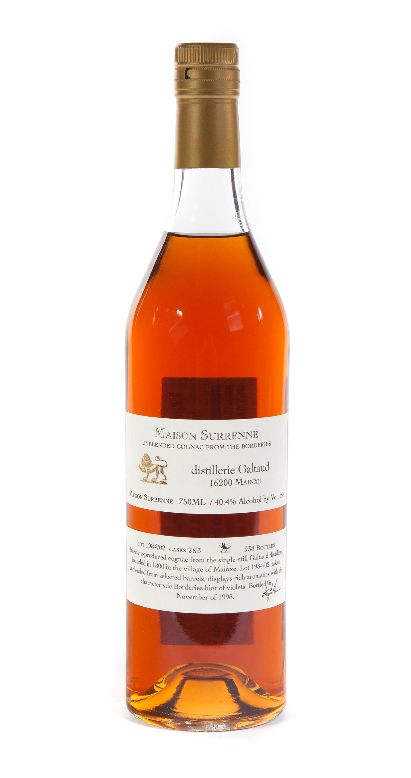 Appraisal: MAISON SURRENNE BORDERIES COGNAC Distillerie Galtaud unblended ml