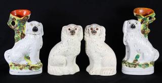 Appraisal: lot of Two pairs of Staffordshire pottery spaniels lot of