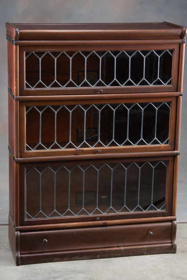 Appraisal: Antique mahogany leaded glass three Stack Lawyer Bookcase circa -