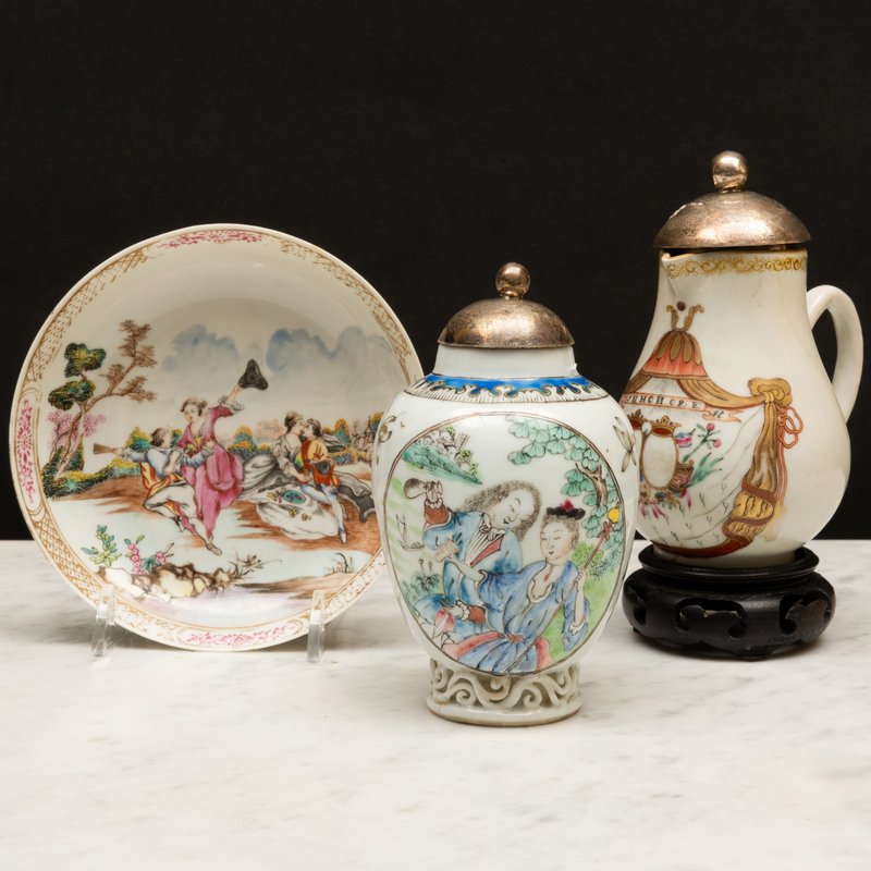 Appraisal: Group of Three Chinese Export Famille Rose Porcelain European Subject