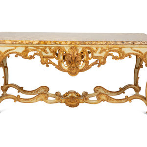 Appraisal: A R gence Style Painted and Parcel Gilt Marble-Top Center