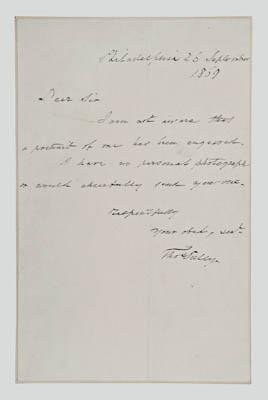 Appraisal: Three American visual artists four-line autograph letter Philadelphia September signed