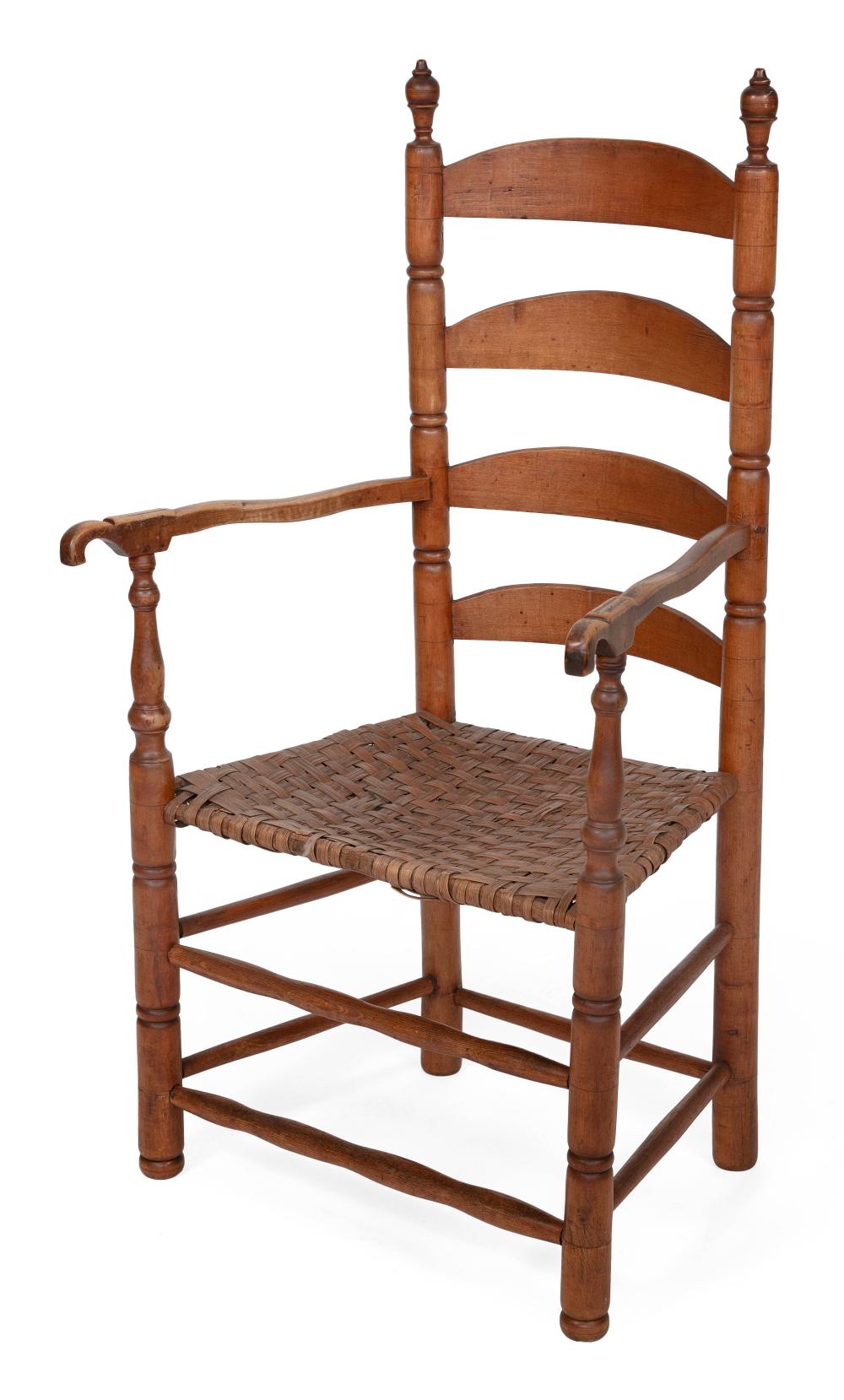 Appraisal: LADDERBACK ARMCHAIR NEW ENGLAND MID- TH CENTURY BACK HEIGHT SEAT