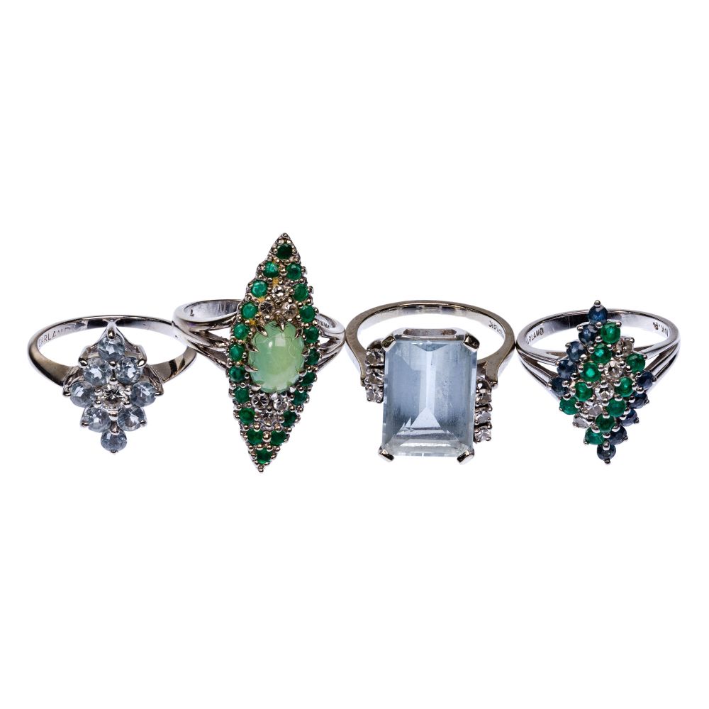 Appraisal: K WHITE GOLD GEMSTONE AND DIAMOND RINGS rings including having