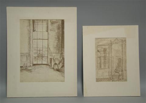 Appraisal: JOSEPH FLOCH AUSTRIAN -AMERICAN - TWO INTERIORS Sepia ink on