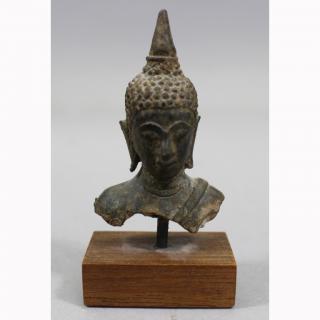 Appraisal: Antique Thai Bronze Bust of Buddha on stand Height inches