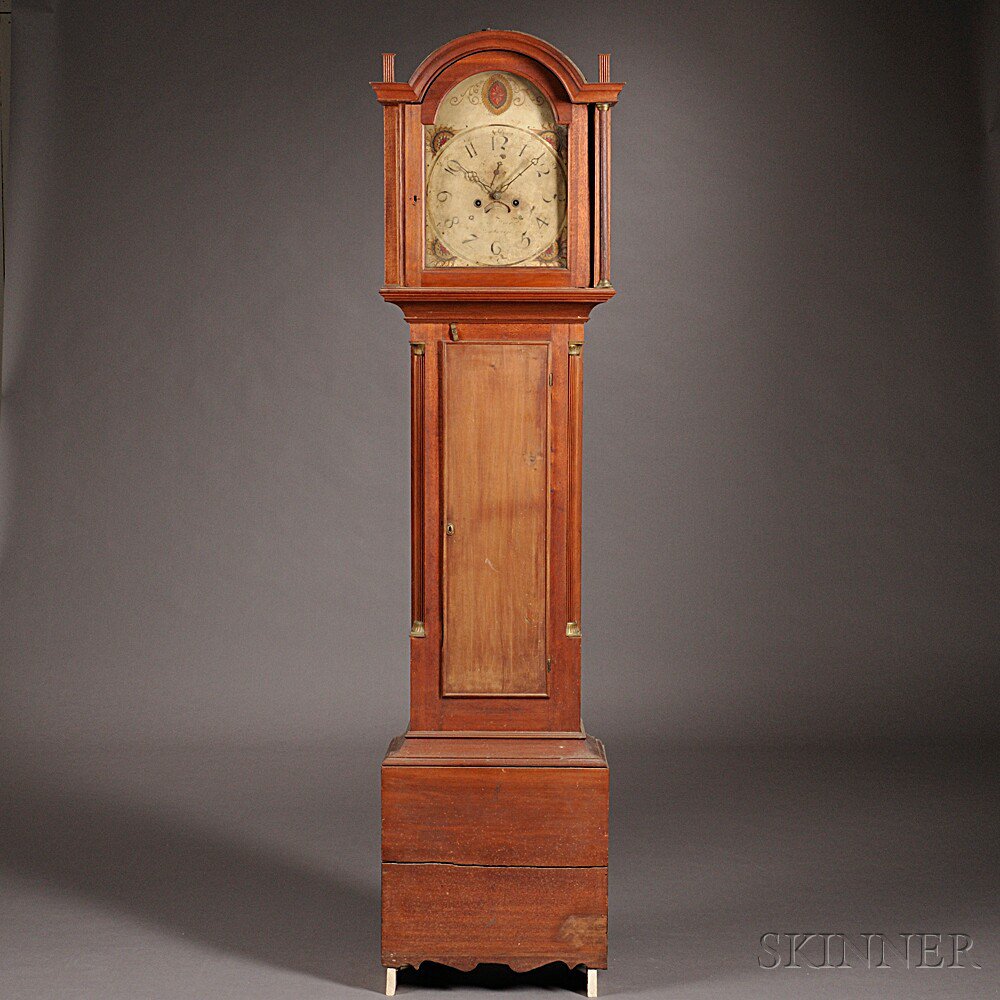 Appraisal: David Wood Mahogany Tall Clock Newburyport Massachusetts c the dome-top