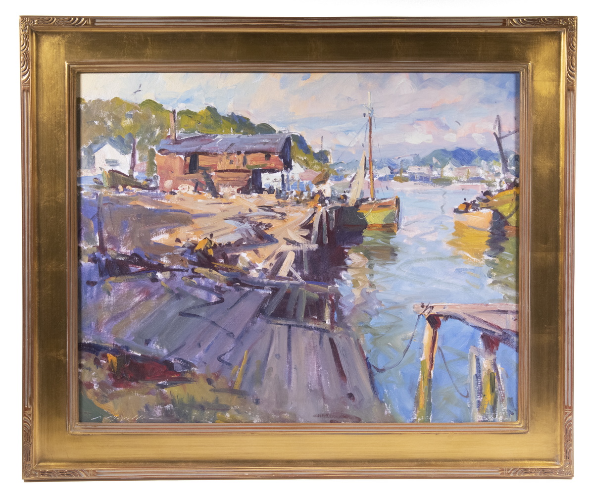 Appraisal: CHARLES J MOVALLI ME MA - Harbor with Fishing boats