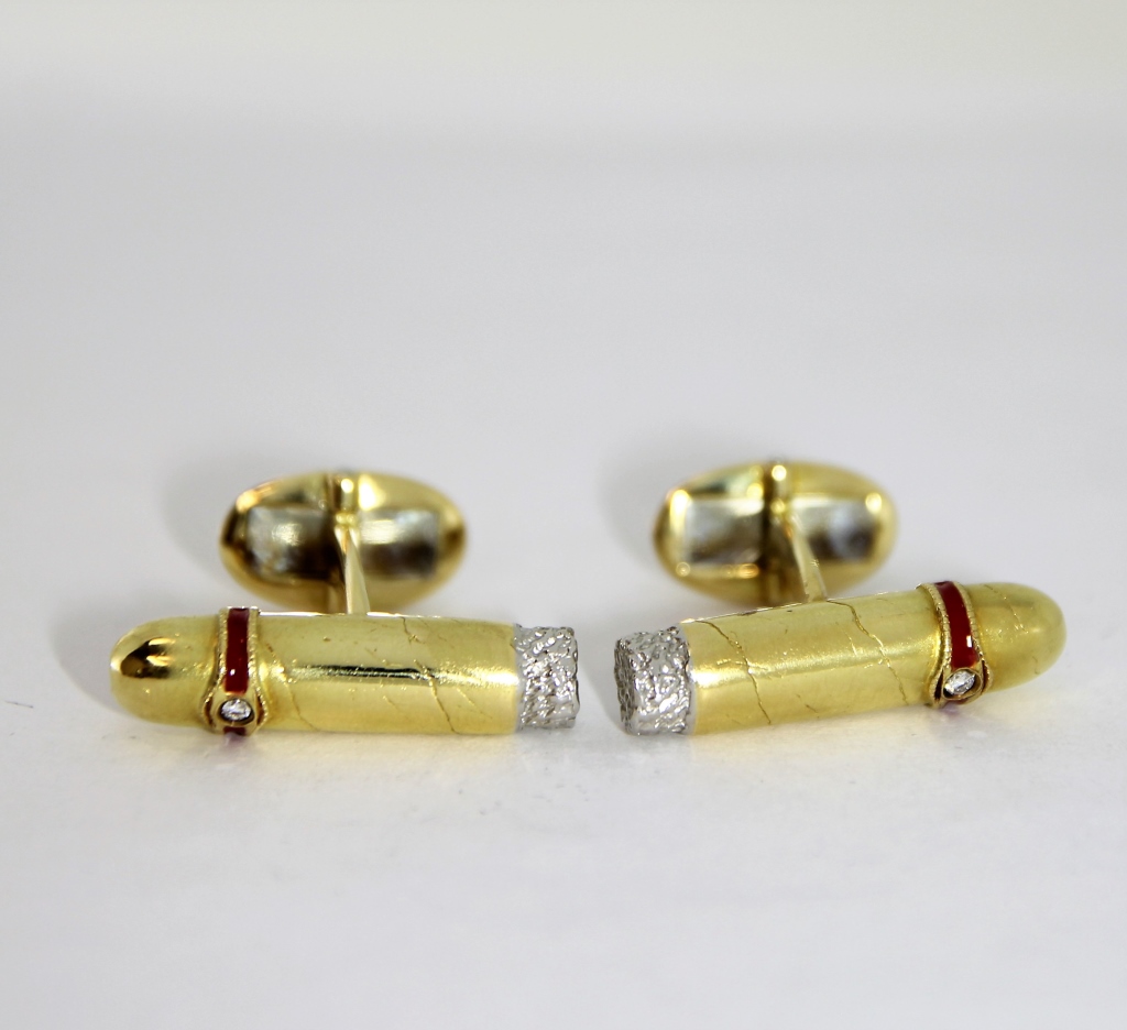 Appraisal: MJC PLATINUM K GOLD DIAMOND CIGAR CUFFLINKS th Century K