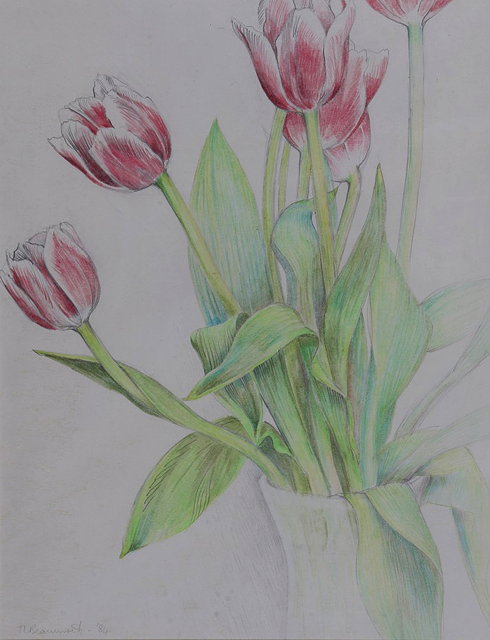 Appraisal: TANIA BEAUMONT TH CENTURY a vase of tulips signed and