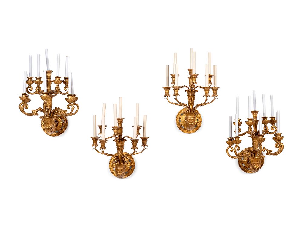 Appraisal: Two Similar Pairs of Neoclassical Style Giltwood Sconces Two Similar