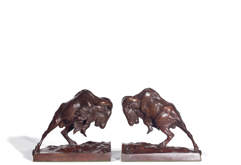 Appraisal: ANNA HYATT HUNTINGTON American - Charging Mountain Goats Bookends bronze