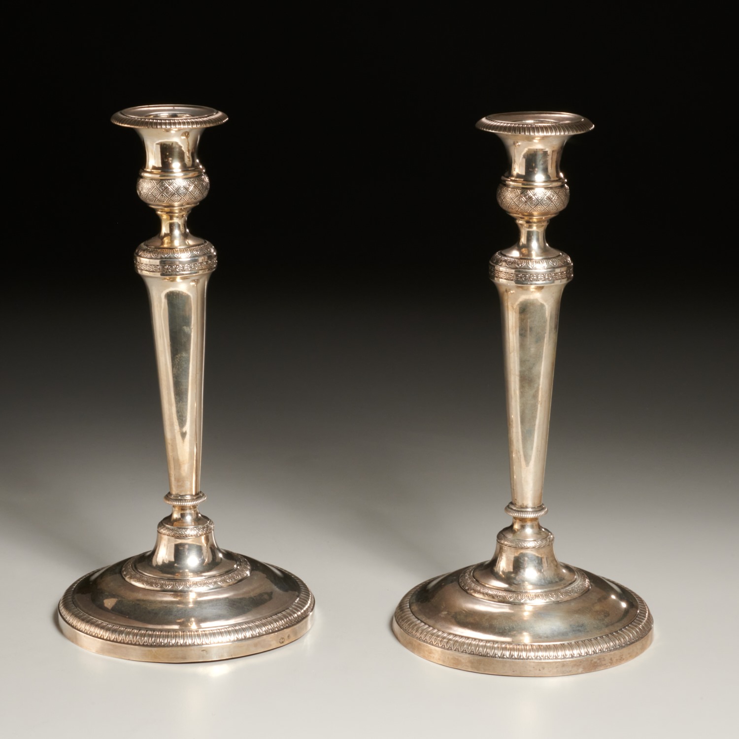 Appraisal: PAIR ANTIQUE SARDINIAN SILVER CANDLESTICKS th c Italian pair Neo-Classical