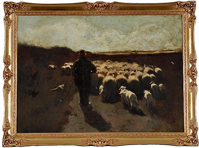 Appraisal: FINE TH CENTURY BARBIZON SUBJECT A Shepherd oil on canvas